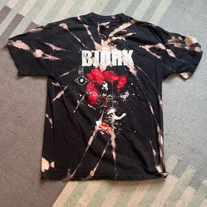 Bjork Bleach Tie Dye Black Graphic T-Shirt Medium Vintage